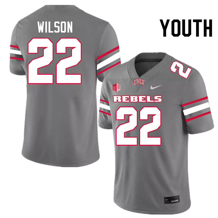 Youth #22 Elijah Wilson UNLV Rebels College Football Jerseys Stitched-Grey